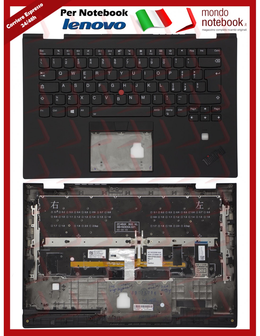 Tastiera Con Top Case Lenovo ThinkPad Carbon X1 Layout Italiano NERA