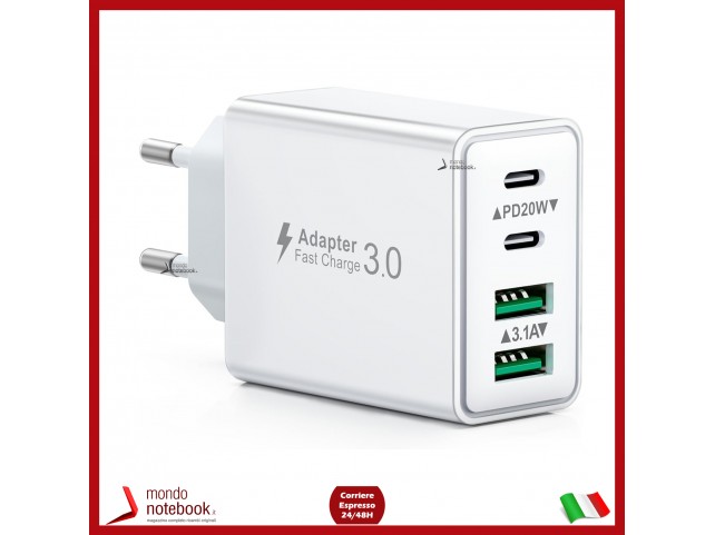 Caricatore USB C Presa, 40W 4-Porto Alimentatore USB Multipla Ricarica Veloce Tipo C Caricabatterie Caricatore USB C Presa, 40W 4-Porto Alimentatore USB Multipla Ricarica Veloce Tipo C Caricabatterie
