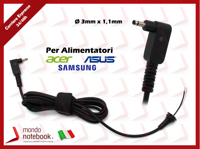 Cavo Alimentazione con Connettore per Alimentatore ACER DC Power Jack da 3,0x1,1mm (1,8mt) Cavo Alimentazione con Connettore per Alimentatore ACER DC Power Jack da 3,0x1,1mm (1,8mt)