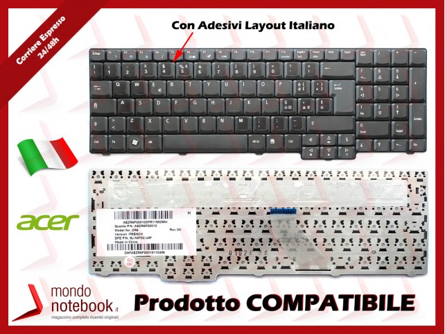 Tastiera Notebook ACER Extensa 5210 5230E 5610 5620 5630 Travelmate 4520  (CON ADESIVI LAYOUT ITA) - Ricambi Acer