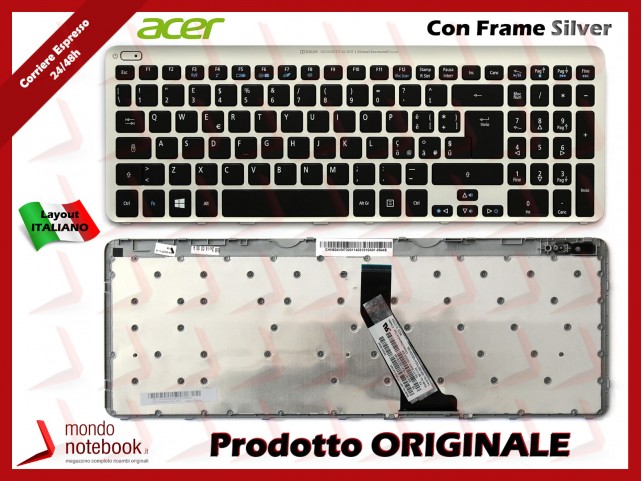 Tastiera Notebook ACER Aspire V5-531 V5-571 (FRAME SILVER) Con tasto on/off Tastiera Notebook ACER Aspire V5-531 V5-571 (FRAME SILVER) Con tasto on/off