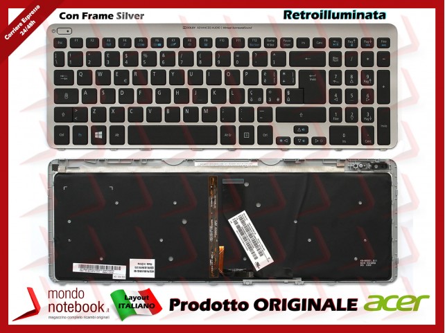 Tastiera Notebook ACER Aspire V5-531 V5-571 (FRAME SILVER) Con tasto on/off (RETROILL) Tastiera Notebook ACER Aspire V5-531 V5-571 (FRAME SILVER) Con tasto on/off (RETROILL)