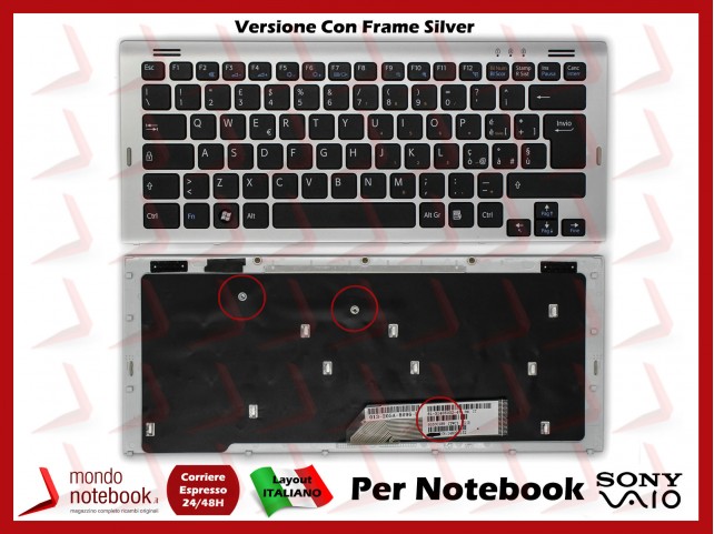 Tastiera Notebook Sony VGN-SR PCG-5N2M (NERA) Con Frame Silver Tastiera Notebook Sony VGN-SR PCG-5N2M (NERA) Con Frame Silver