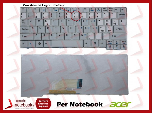 Tastiera Netbook ACER Aspire One ZG5 A110 A150 D150 D250 531H P531 (BIANCA) CON ADESIVI LAYOUT ITA Tastiera Netbook ACER Aspire One ZG5 A110 A150 D150 D250 531H P531 (BIANCA) CON ADESIVI LAYOUT ITA