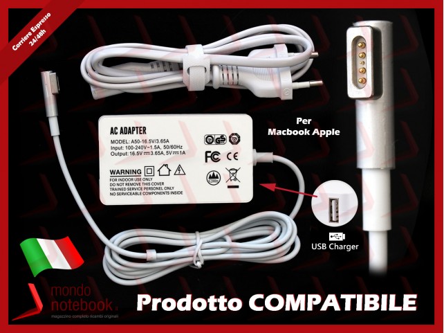 Alimentatore AC Adapter Compatibile APPLE 60W A1344 Con USB Charger Alimentatore AC Adapter Compatibile APPLE 60W A1344 Con USB Charger