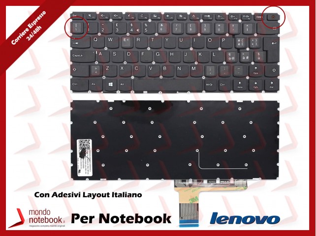 Tastiera Notebook Lenovo Ideapad 110-14IBR Nera (Senza Frame) con Adesivi Layout Italiano Tastiera Notebook Lenovo Ideapad 110-14IBR Nera (Senza Frame) con Adesivi Layout Italiano
