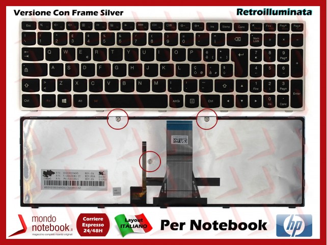 Tastiera Notebook Lenovo IdeaPad G50-30 G50-70 (Frame Silver) (Retroilluminata) Tastiera Notebook Lenovo IdeaPad G50-30 G50-70 (Frame Silver) (Retroilluminata)