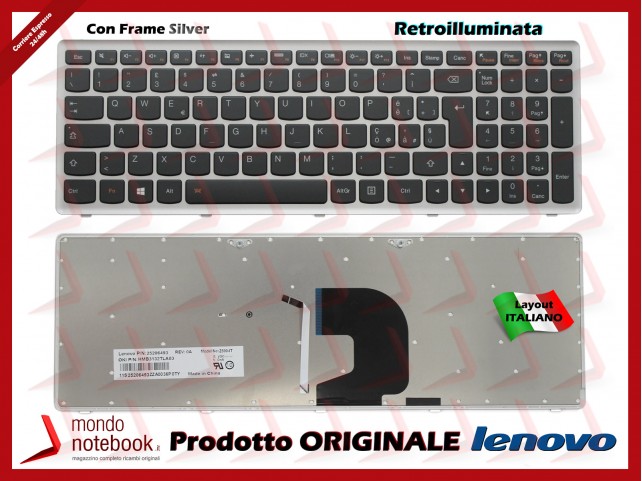 Tastiera Notebook Lenovo IdeaPad Z500 Z500A Z500G P500 (FRAME SILVER) (RETROILLUMINATA) ITA Tastiera Notebook Lenovo IdeaPad Z500 Z500A Z500G P500 (FRAME SILVER) (RETROILLUMINATA) ITA