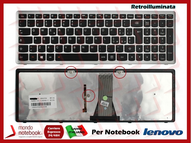 Tastiera Notebook Lenovo IdeaPad Z510 Flex 15 G500 S500 (FRAME SILVER) (RETROILLUMINATA) Tastiera Notebook Lenovo IdeaPad Z510 Flex 15 G500 S500 (FRAME SILVER) (RETROILLUMINATA)