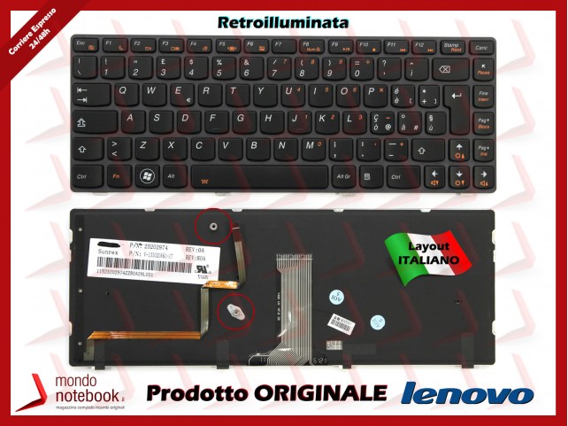 Tastiera Notebook Lenovo Y480 (Retroilluminata) (NERA) Tastiera Notebook Lenovo Y480 (Retroilluminata) (NERA)