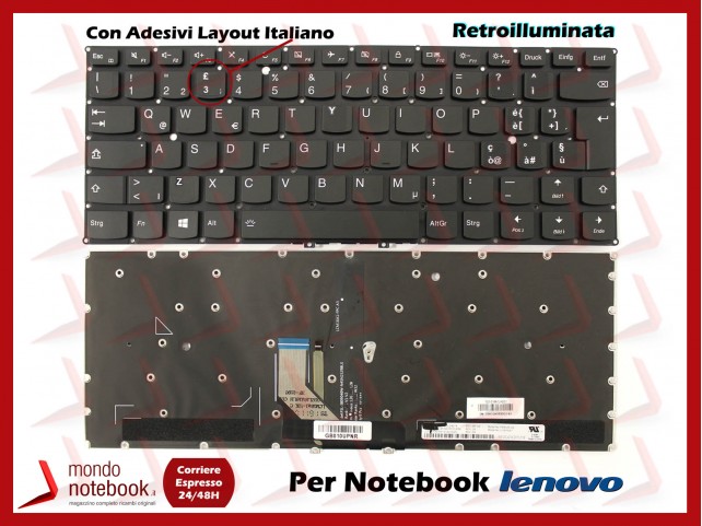 Tastiera Notebook Lenovo Yoga 5 PRO 910-13IKB Retroill con Adesivi Layout ITA Tastiera Notebook Lenovo Yoga 5 PRO 910-13IKB Retroill con Adesivi Layout ITA