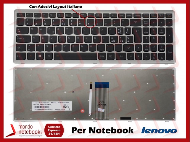Tastiera Notebook Lenovo IdeaPad U510 (Frame Silver)(Retroilluminata) con Adesivi Layout Italiano Tastiera Notebook Lenovo IdeaPad U510 (Frame Silver)(Retroilluminata) con Adesivi Layout Italiano