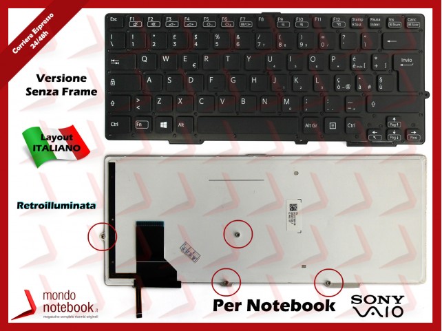 Tastiera Notebook Sony SVE13 SVS13 Series (NERA SENZA FRAME) Retroilluminata Tastiera Notebook Sony SVE13 SVS13 Series (NERA SENZA FRAME) Retroilluminata