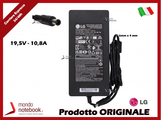 Alimentatore AC Adapter LG 19.5V 10.8A 210W (6,5mm x 4,4mm) Nero Alimentatore AC Adapter LG 19.5V 10.8A 210W (6,5mm x 4,4mm) Nero