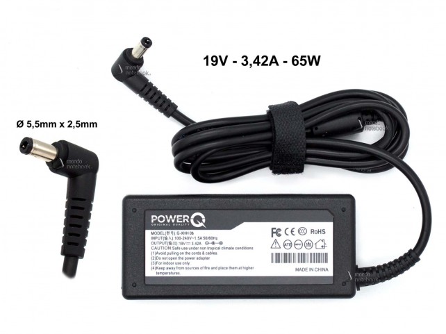Alimentatore PowerQ per ASUS TOSHIBA 65W 19V 3,42A (5,5mm x 2,5mm) Alimentatore PowerQ per ASUS TOSHIBA 65W 19V 3,42A (5,5mm x 2,5mm)