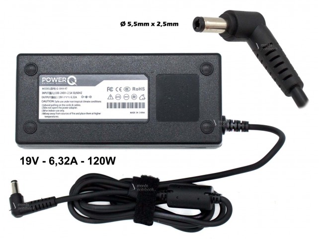 Alimentatore PowerQ per ASUS ACER TOSHIBA MSI 120W 19V 6,32A (5,5mm x 2,5mm) Alimentatore PowerQ per ASUS ACER TOSHIBA MSI 120W 19V 6,32A (5,5mm x 2,5mm)
