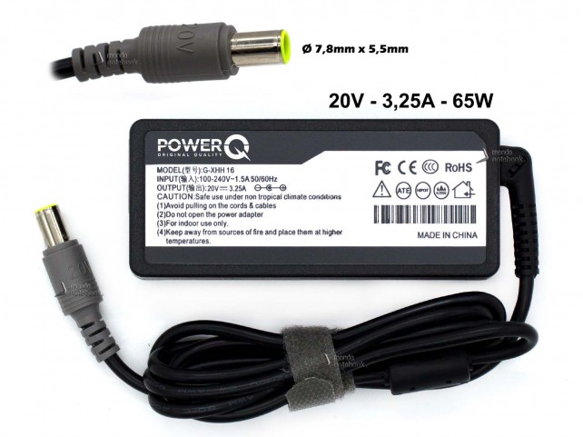 Alimentatore PowerQ per LENOVO 65W 20V 3,25A (7,9mm x 5,5mm) Alimentatore PowerQ per LENOVO 65W 20V 3,25A (7,9mm x 5,5mm)
