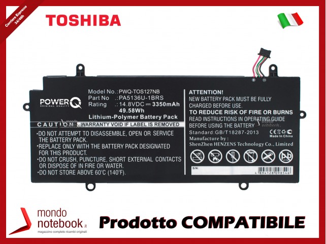 Batteria PowerQ per Toshiba Portage Z30-A-1EI 3350 mAh 14.8V P/N PA5136U-1BRS Nero Batteria PowerQ per Toshiba Portage Z30-A-1EI 3350 mAh 14.8V P/N PA5136U-1BRS Nero