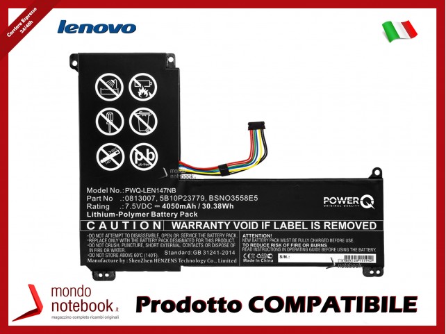 Batteria PowerQ per Lenovo Ideapad 120S-14 4050 mAh 7.5V P/N 0813007 Nero Batteria PowerQ per Lenovo Ideapad 120S-14 4050 mAh 7.5V P/N 0813007 Nero