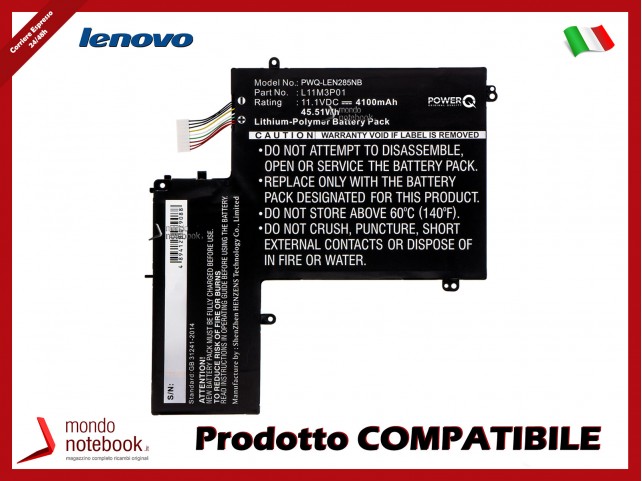 Batteria PowerQ per Lenovo IdeaPad U310 4100 mAh 11.1V P/N L11M3P01 Nero Batteria PowerQ per Lenovo IdeaPad U310 4100 mAh 11.1V P/N L11M3P01 Nero