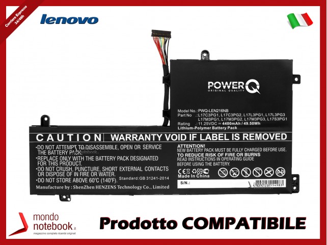 Batteria PowerQ per Lenovo Legion Y530 4400 mAh 11.25V P/N L17C3PG1 Nero Batteria PowerQ per Lenovo Legion Y530 4400 mAh 11.25V P/N L17C3PG1 Nero