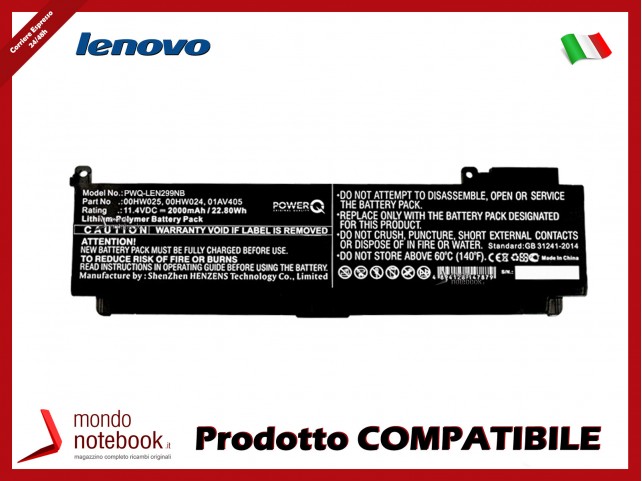 Batteria PowerQ per Lenovo T460s-2MCD 2000 mAh 11.4V P/N 00HW024 Nero Batteria PowerQ per Lenovo T460s-2MCD 2000 mAh 11.4V P/N 00HW024 Nero