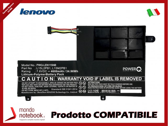 Batteria PowerQ per Lenovo Yoga 510 4600 mAh 7.6V P/N 5B10K84491 Nero Batteria PowerQ per Lenovo Yoga 510 4600 mAh 7.6V P/N 5B10K84491 Nero
