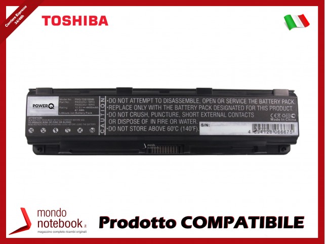 Batteria PowerQ per Toshiba Satellite C800 L850 4400 mAh 10.8V P/N PA5023U-1BRS Nero Batteria PowerQ per Toshiba Satellite C800 L850 4400 mAh 10.8V P/N PA5023U-1BRS Nero