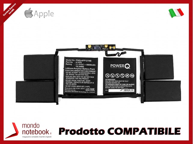 Batteria PowerQ per Apple A1707 6600 mAh 11.4V P/N 020-01728 Nero Batteria PowerQ per Apple A1707 6600 mAh 11.4V P/N 020-01728 Nero