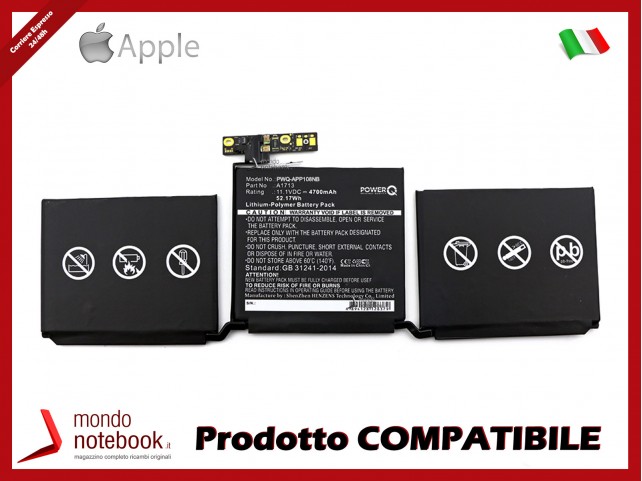 Batteria PowerQ per Apple A1708 4700 mAh 11.1V P/N 0-00946 Nero Batteria PowerQ per Apple A1708 4700 mAh 11.1V P/N 0-00946 Nero