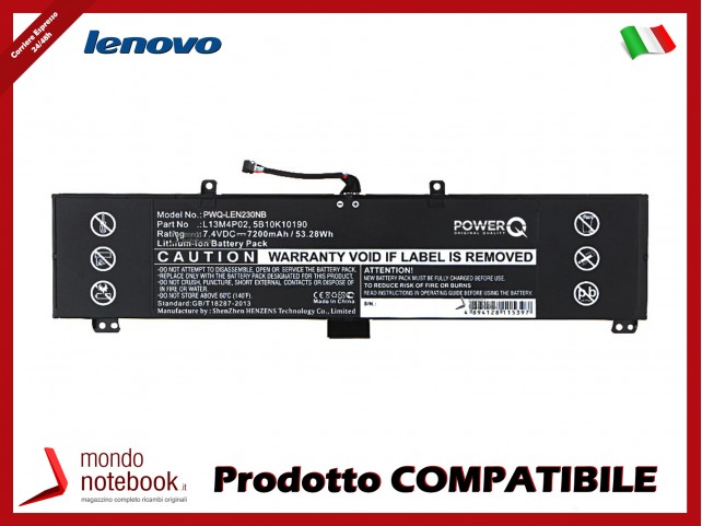 Batteria PowerQ per Lenovo Erazer Y50 7200 mAh 7.4V P/N 5B10K10190 Nero Batteria PowerQ per Lenovo Erazer Y50 7200 mAh 7.4V P/N 5B10K10190 Nero