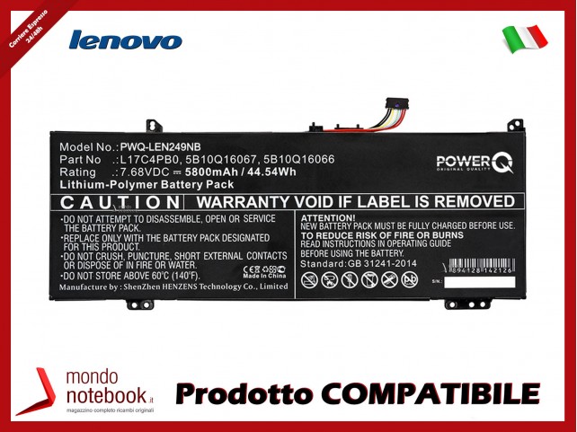 Batteria PowerQ per Lenovo IdeaPad 530S 5800 mAh 7.68V P/N 5B10Q16066 Nero Batteria PowerQ per Lenovo IdeaPad 530S 5800 mAh 7.68V P/N 5B10Q16066 Nero