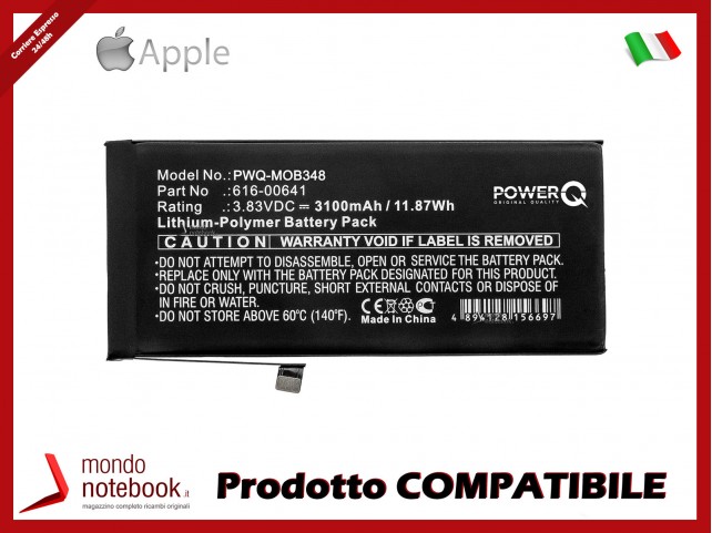 Batteria PowerQ per Apple iPhone 11 3100mAh 3.83V P/N 616-00641 Batteria PowerQ per Apple iPhone 11 3100mAh 3.83V P/N 616-00641