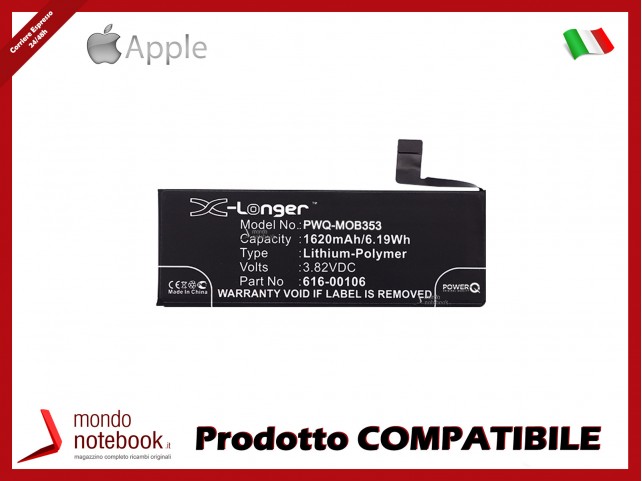 Batteria PowerQ per Apple iPhone SE 1620mAh 3.82V P/N 616-00106 Batteria PowerQ per Apple iPhone SE 1620mAh 3.82V P/N 616-00106