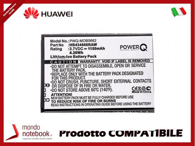 Batteria PowerQ per Huawei E5573 E5577 1150mAh 3.7V P/N HB434666RAW Batteria PowerQ per Huawei E5573 E5577 1150mAh 3.7V P/N HB434666RAW