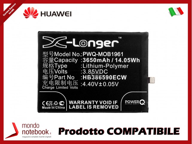 Batteria PowerQ per Huawei Honor 8X 3650mAh 3.85V P/N HB386590ECW Batteria PowerQ per Huawei Honor 8X 3650mAh 3.85V P/N HB386590ECW