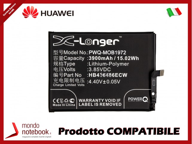 Batteria PowerQ per Huawei P20 Pro Mate 10 Lite 3900mAh 3.85V P/N HB436486ECW Batteria PowerQ per Huawei P20 Pro Mate 10 Lite 3900mAh 3.85V P/N HB436486ECW