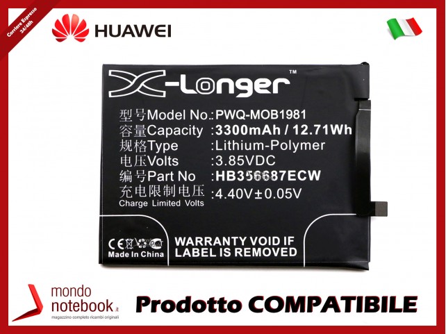 Batteria PowerQ per Huawei P30 Lite 3300mAh 3.85V P/N HB356687ECW Batteria PowerQ per Huawei P30 Lite 3300mAh 3.85V P/N HB356687ECW