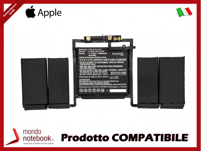 Batteria PowerQ per Apple A1706 4300 mAh 11.4V P/N 020-01705 Nero Batteria PowerQ per Apple A1706 4300 mAh 11.4V P/N 020-01705 Nero