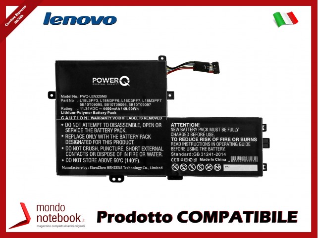 Batteria PowerQ per Lenovo IdeaPad C340 15 4400 mAh 11.34V P/N 5B10T09095 Nero Batteria PowerQ per Lenovo IdeaPad C340 15 4400 mAh 11.34V P/N 5B10T09095 Nero