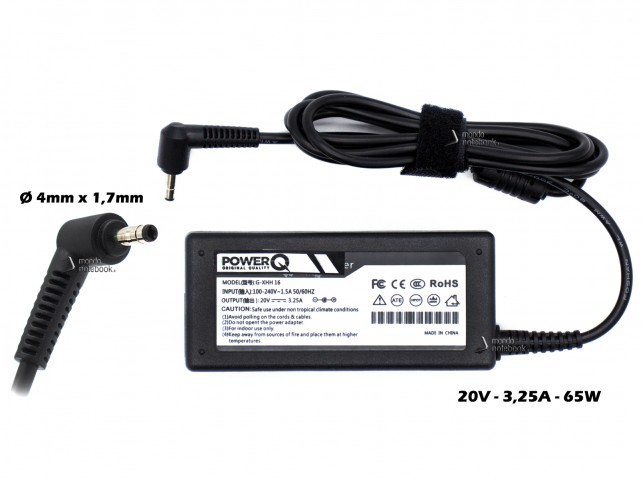 Alimentatore PowerQ per LENOVO 65W 20V 3,25A (4mm x 1,7mm) Alimentatore PowerQ per LENOVO 65W 20V 3,25A (4mm x 1,7mm)