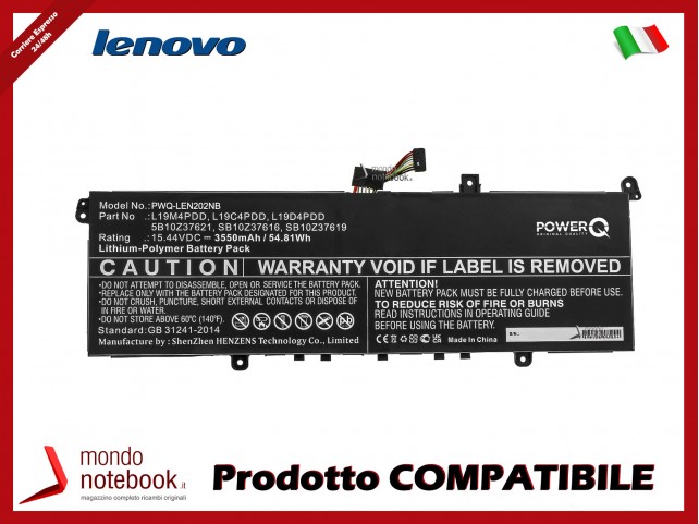 Batteria PowerQ per Lenovo ThinkBook 13s G2 ARE(20WC) 3550 mAh 15.44V P/N 5B10Z37621 Nero Batteria PowerQ per Lenovo ThinkBook 13s G2 ARE(20WC) 3550 mAh 15.44V P/N 5B10Z37621 Nero