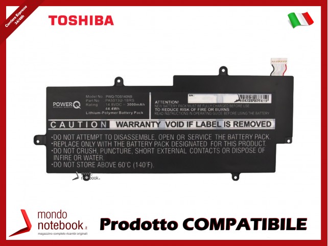Batteria PowerQ per Toshiba Portege Z830 3000 mAh 14.8V P/N PA5013U-1BRS Nero Batteria PowerQ per Toshiba Portege Z830 3000 mAh 14.8V P/N PA5013U-1BRS Nero