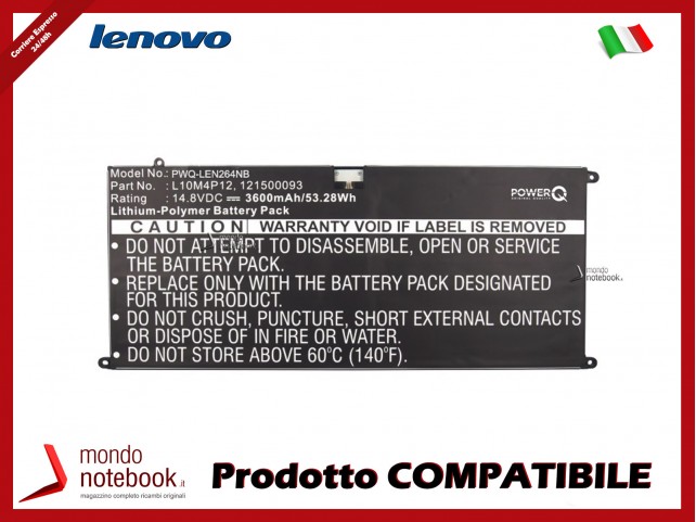 Batteria PowerQ per Lenovo IdeaPad U300 3600 mAh 14.8V P/N 121500093 Nero Batteria PowerQ per Lenovo IdeaPad U300 3600 mAh 14.8V P/N 121500093 Nero