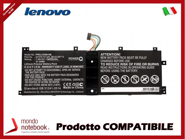 Batteria PowerQ per Lenovo IdeaPad MIIX 510 12ISK 4850 mAh 7.68V P/N 2ICP5/70/106 Nero Batteria PowerQ per Lenovo IdeaPad MIIX 510 12ISK 4850 mAh 7.68V P/N 2ICP5/70/106 Nero