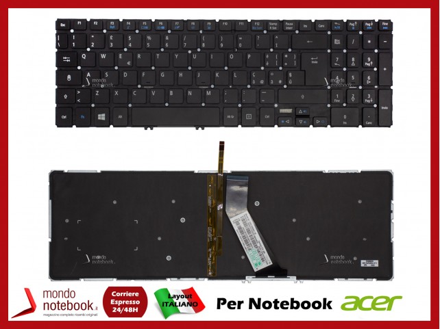 Tastiera Notebook ACER Aspire V5-531 V5-571 (SENZA FRAME) (RETROILLUMINATA) Versione 2 Tastiera Notebook ACER Aspire V5-531 V5-571 (SENZA FRAME) (RETROILLUMINATA) Versione 2