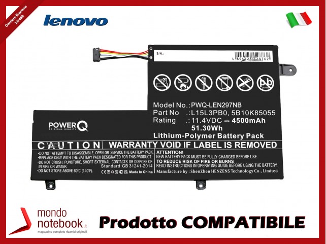 Batteria PowerQ per Lenovo Flex 4-1480 4500 mAh 11.4V P/N 5B10K84492 Versione 2 Batteria PowerQ per Lenovo Flex 4-1480 4500 mAh 11.4V P/N 5B10K84492 Versione 2