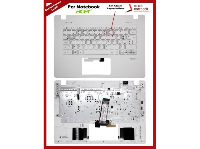 Tastiera con Top Case ACER Aspire V3-372 (Bianca) Con Adesivi Layout Italiano Tastiera con Top Case ACER Aspire V3-372 (Bianca) Con Adesivi Layout Italiano