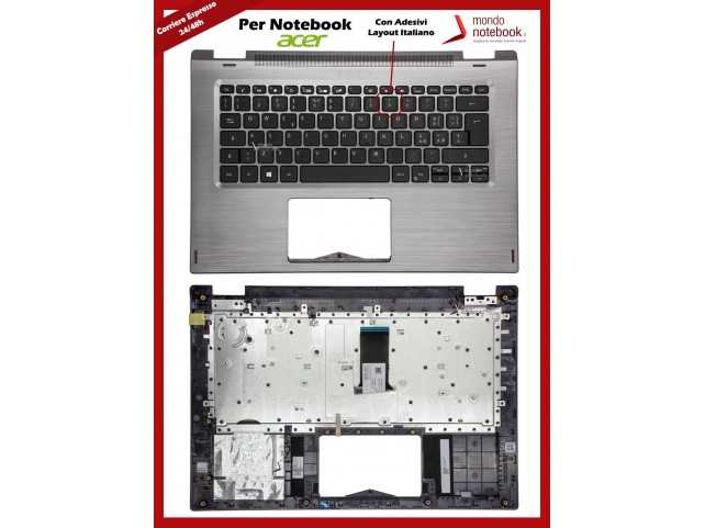Tastiera con Top Case ACER Spin SP314-51 - Con ADESIVI Layout Italiano Tastiera con Top Case ACER Spin SP314-51 - Con ADESIVI Layout Italiano