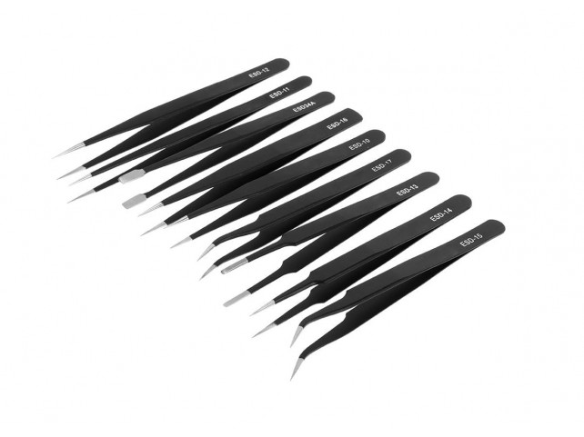 Set 9 Pinzette Antistatiche ESD Anti-magnetica [ESD-10/ESD-11/ESD-12/ESD-13/ESD-14/ESD-15/ESD-16/ESD